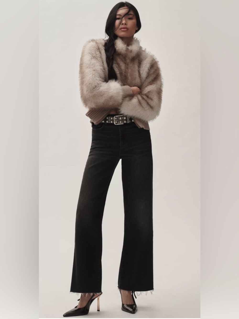 FRAME Le Slim Palazzo high-rise wide-leg jeans in a black wash  Size 27.